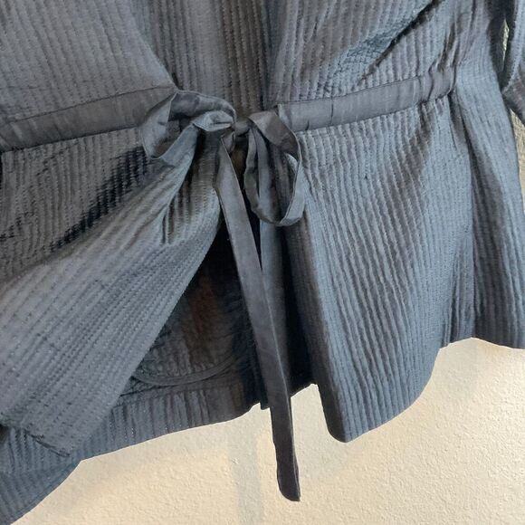 Coldwater Creek Women Sz 6 Black Blazer Silk Cotton Blend Button Front Tie Back - Picture 9 of 12